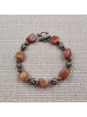 8 Inch Chunky Carnelian and Goldstone Bracelet B1252
